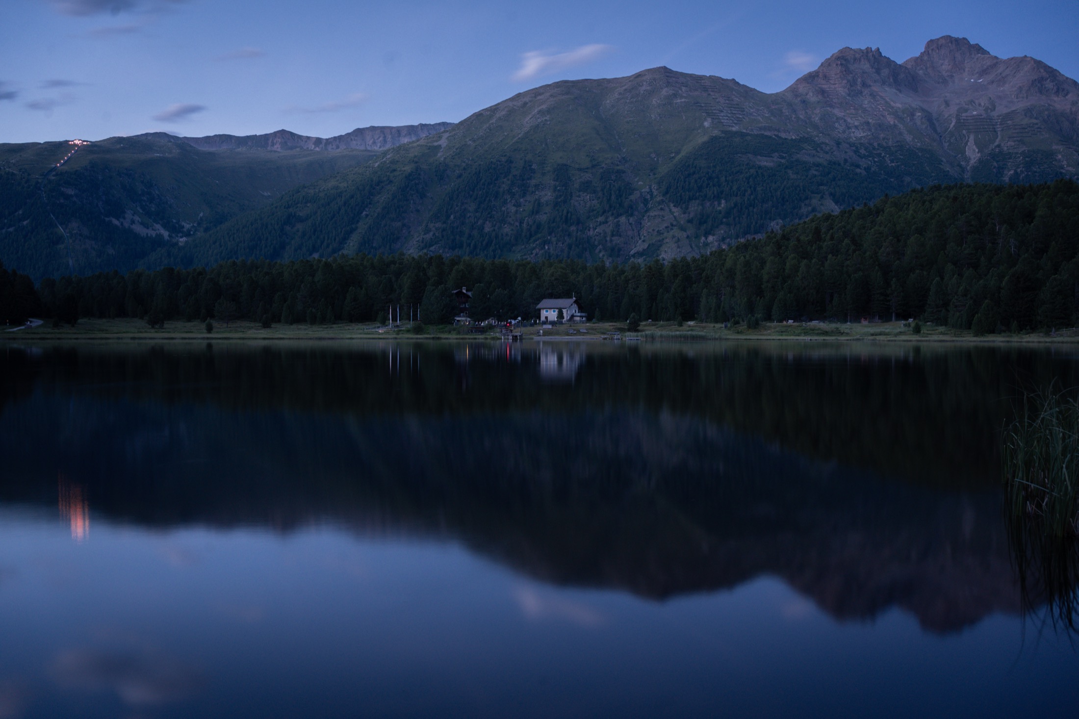The frozen lake at blue hour