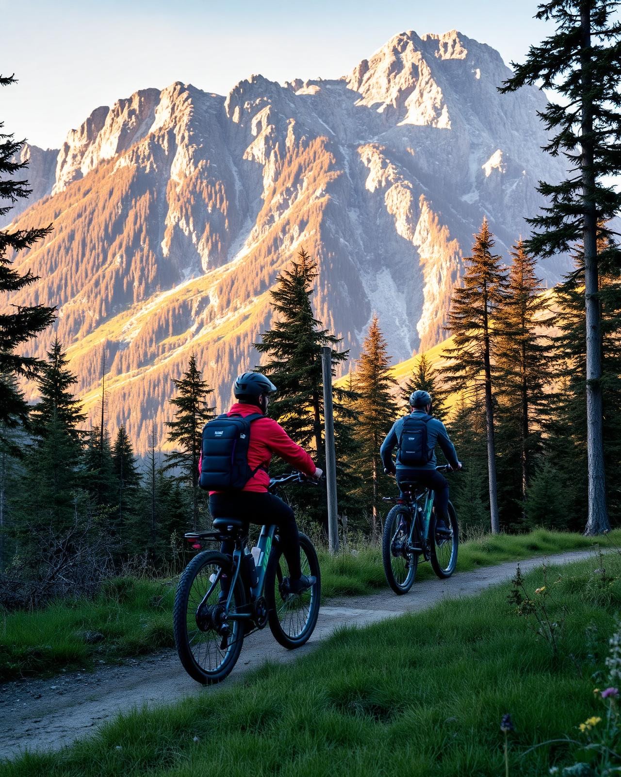 A group of friends with fat-bikes at pink sunset on the frozen lake