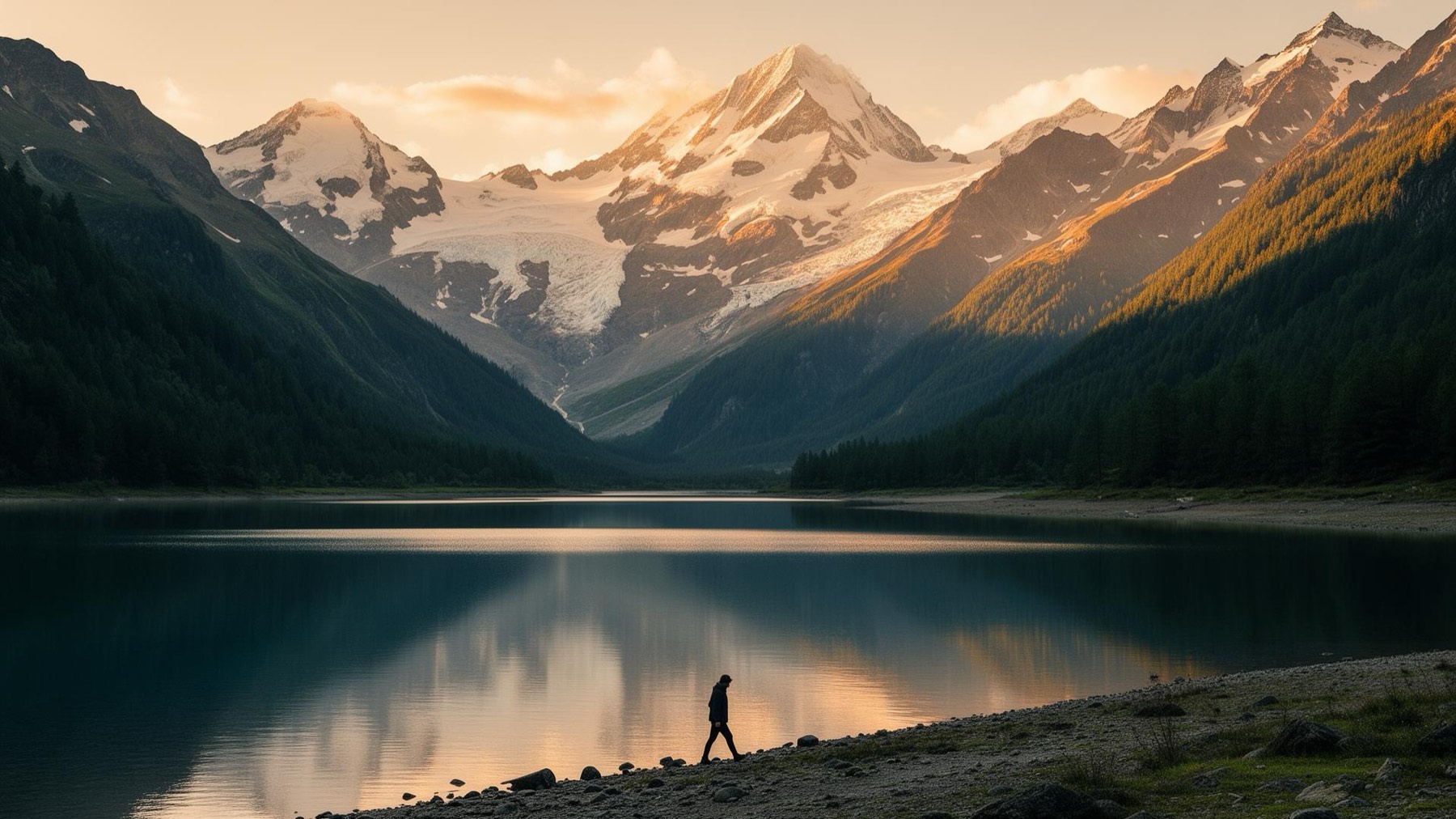 Lake St. Moritz and the Engadin peaks at dusk